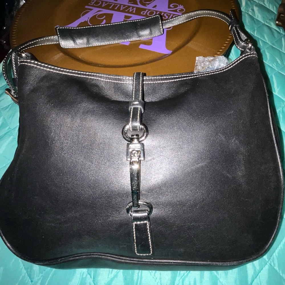 Coach Hampton Clip Hobo 7751 Black Leather Y2K 2002 Contrast Stitch Vintage - Picture 5 of 13